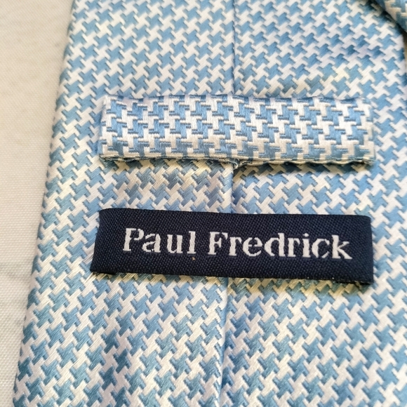 Paul Frederick Necktie Tie Silk Blue White Houndstooth Woven Formal Classic - Picture 2 of 10